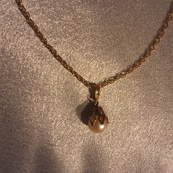 14k Gold Pearl Pendant Necklace  Solid Gold  20" Genuine Pearl - Picture 4 of 5